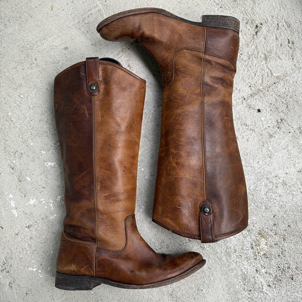 Frye Distressed Brown Leather Heeled Boots